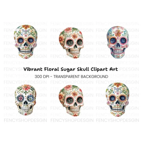 Floral Sugar Skulls Clipart Bundle