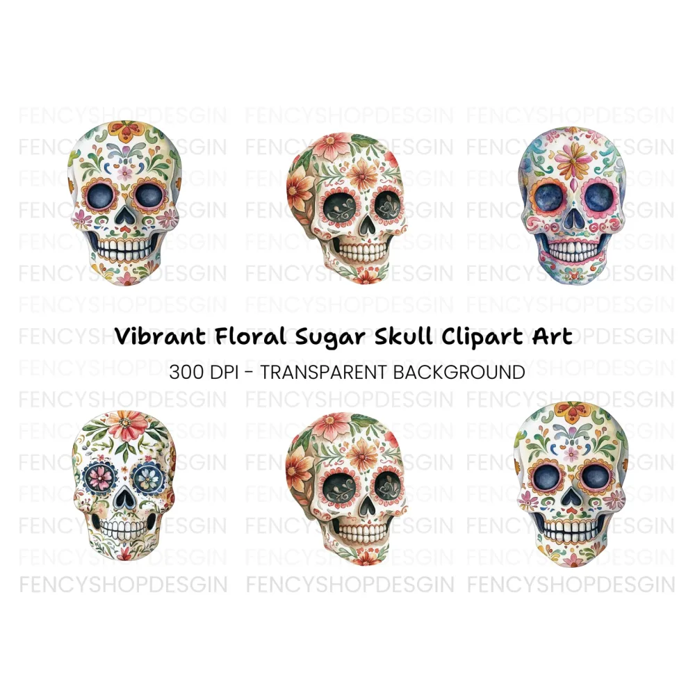 Floral Sugar Skulls Clipart Bundle
