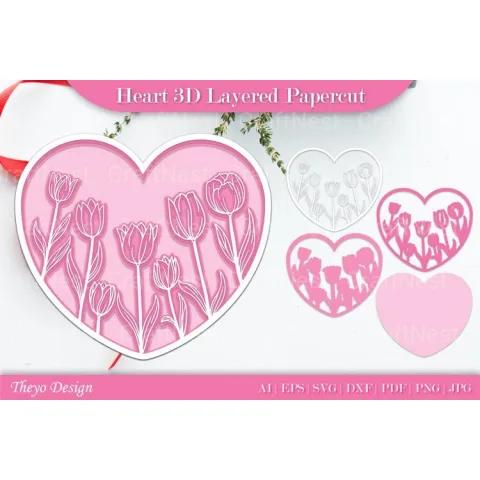 Heart D Layered Papercut SVG Bundle