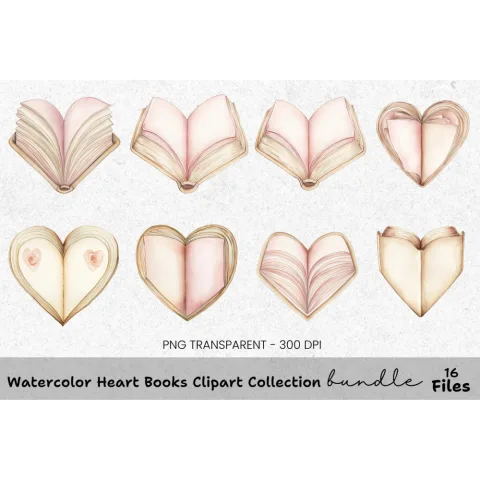 Heart Books Clipart Bundle