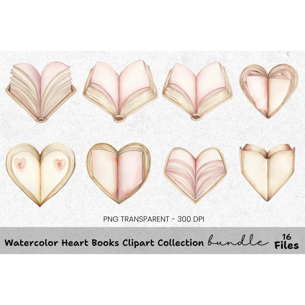 Heart Books Clipart Bundle