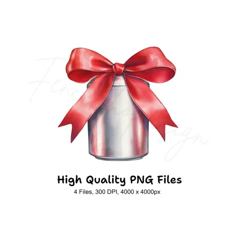 Red Bow on Silver Can Clipart Bundle