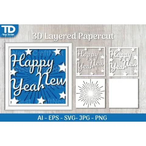 Shadow Box Happy New Year Layered Papercut SVG