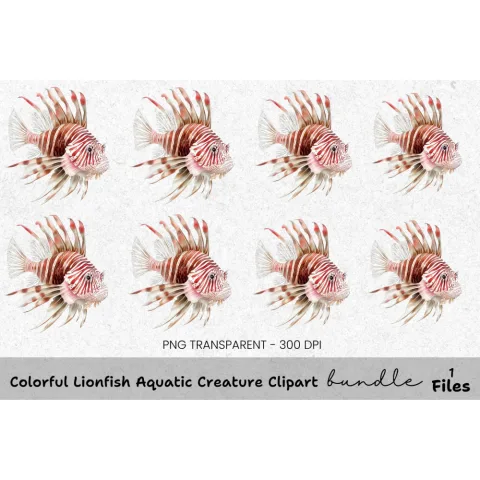 Colorful Lionfish Aquatic Creature Clipart Bundle