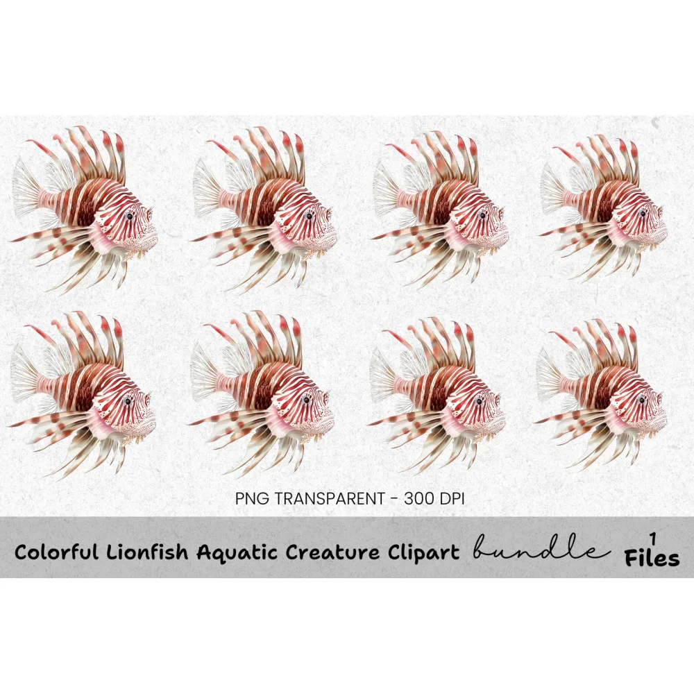 Colorful Lionfish Aquatic Creature Clipart Bundle