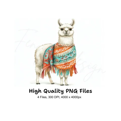 Vibrant Llama with Shawls Clipart Bundle