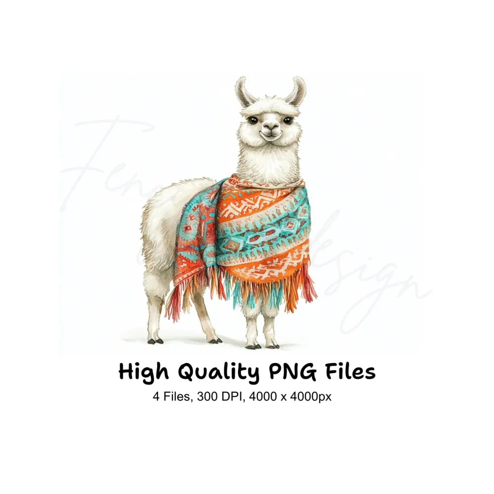 Vibrant Llama with Shawls Clipart Bundle