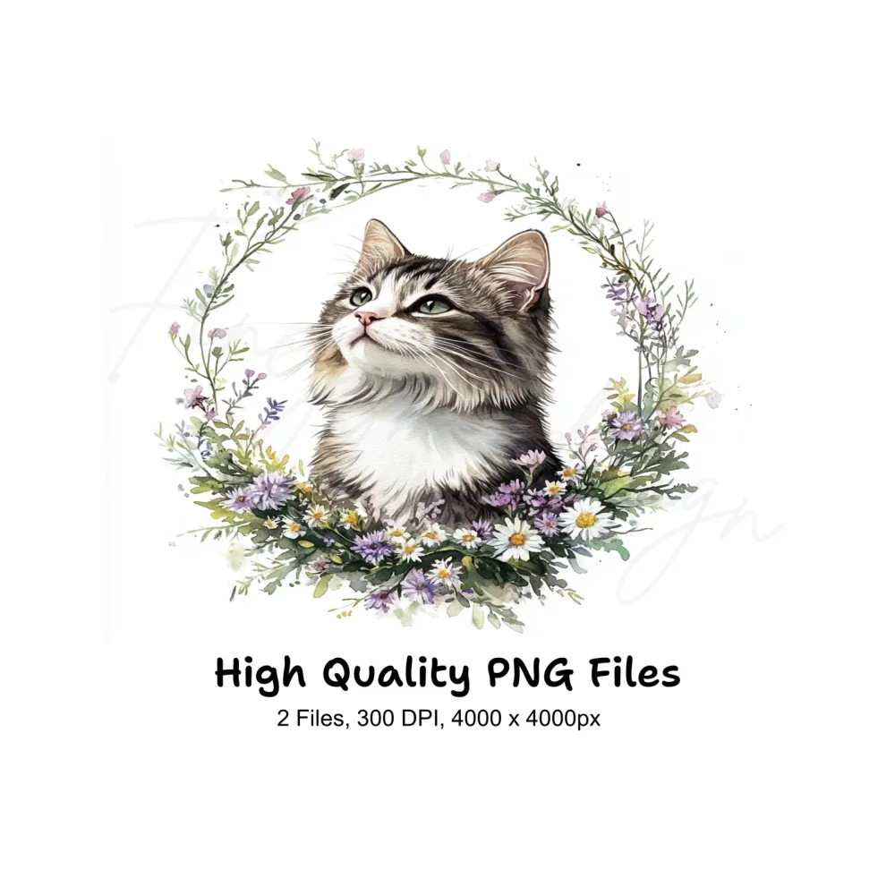 Kitten in Floral Wreath Clipart Bundle