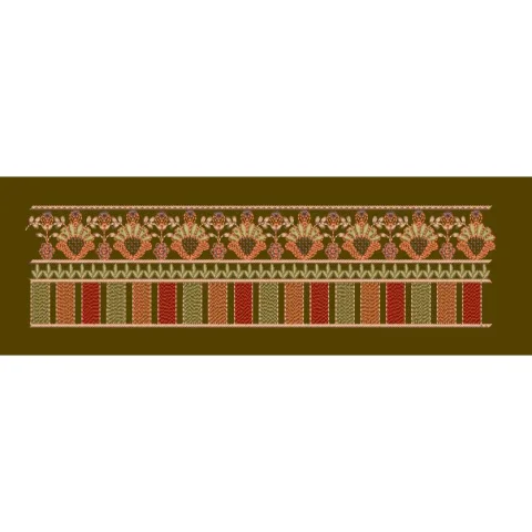 Floral Banded Geometric Border Embroidery Design