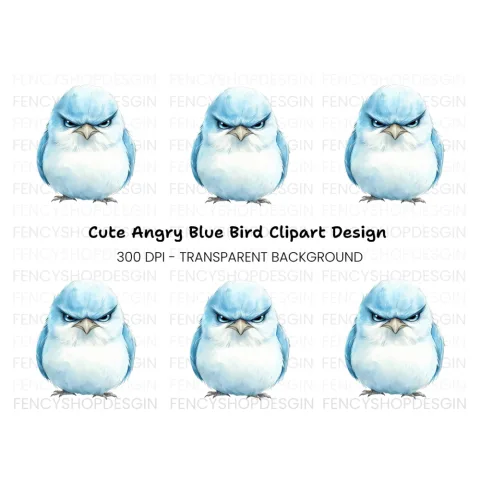 Angry Blue Bird Illustration Clipart Bundle