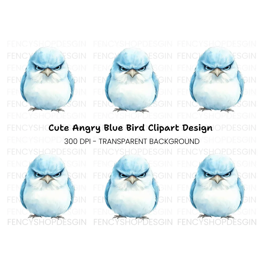 Angry Blue Bird Illustration Clipart Bundle
