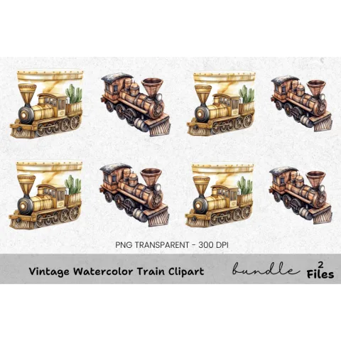 Vintage Train Clipart Bundle