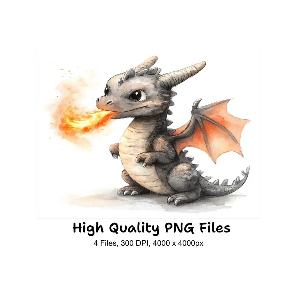 Cute Baby Dragon Fire Breathing Clipart Bundle