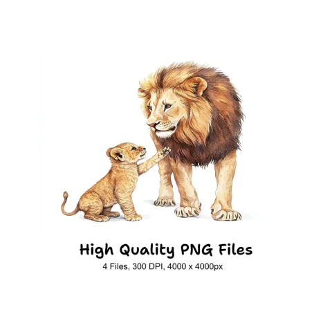 Playful Lion and Cub Clipart Bundle