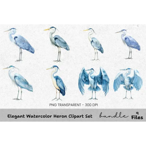 Elegant Heron Clipart Bundle
