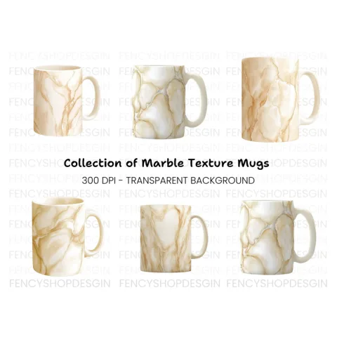 Elegant Marble Texture Coffee Clipart Bundle