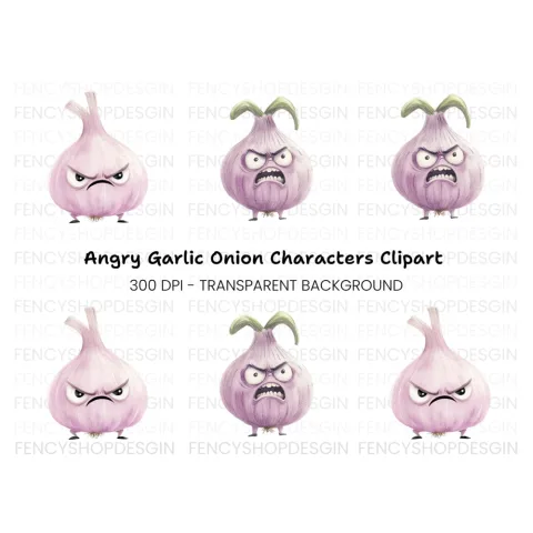 Grumpy Garlic and Onion Duo Clipart Bundle