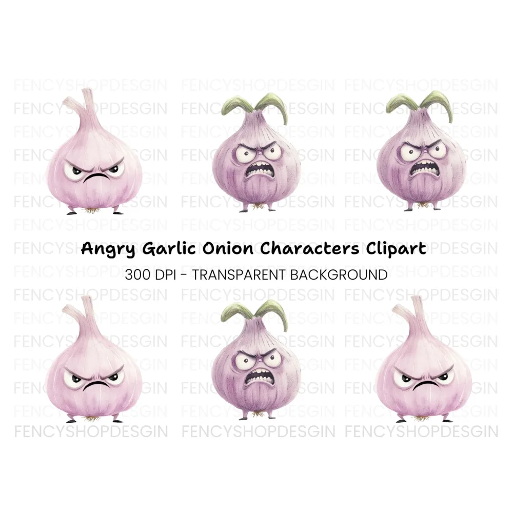 Grumpy Garlic and Onion Duo Clipart Bundle