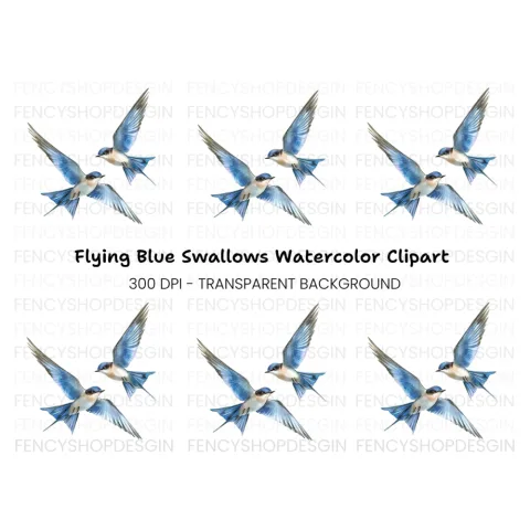 Flying Blue Birds Clipart Bundle