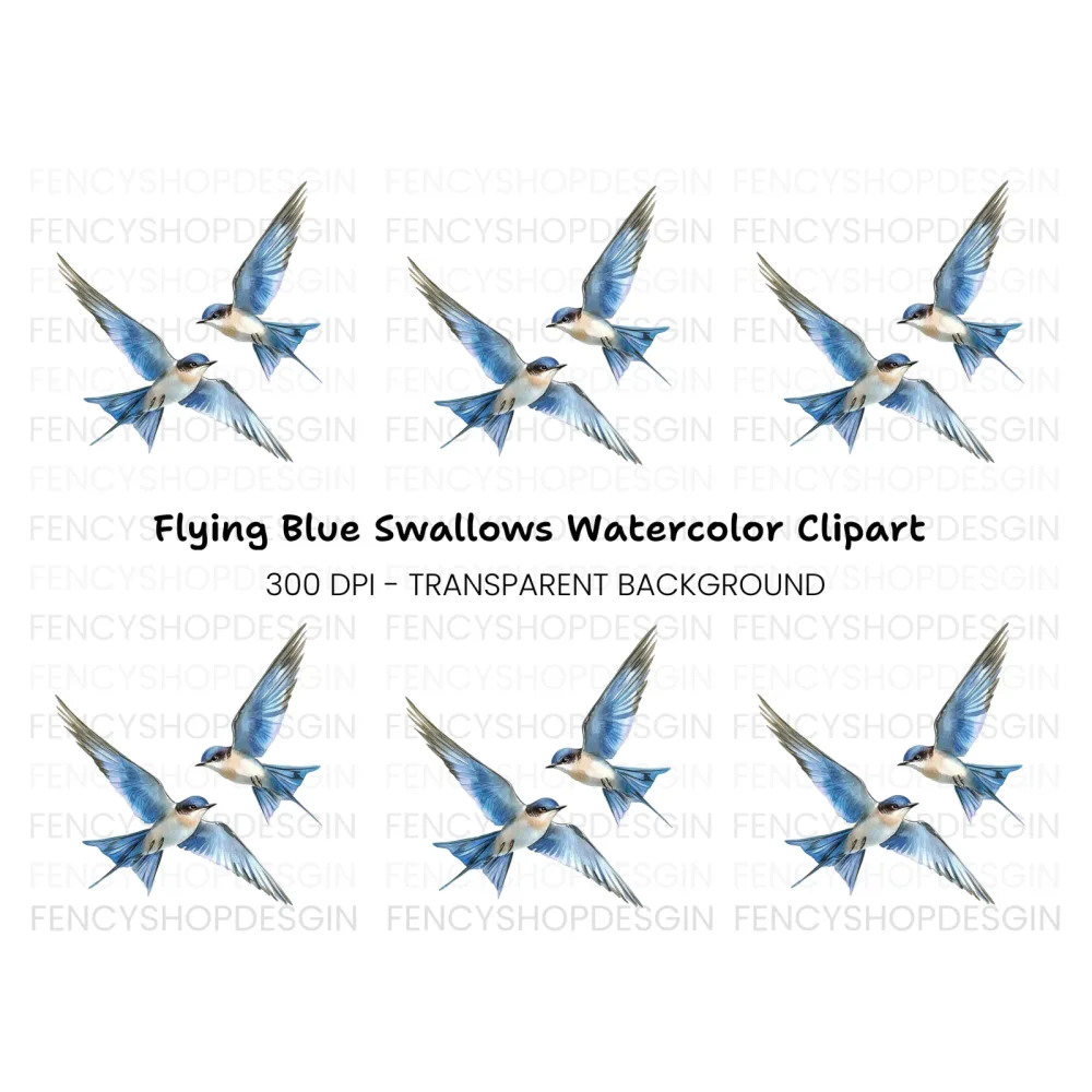 Flying Blue Birds Clipart Bundle