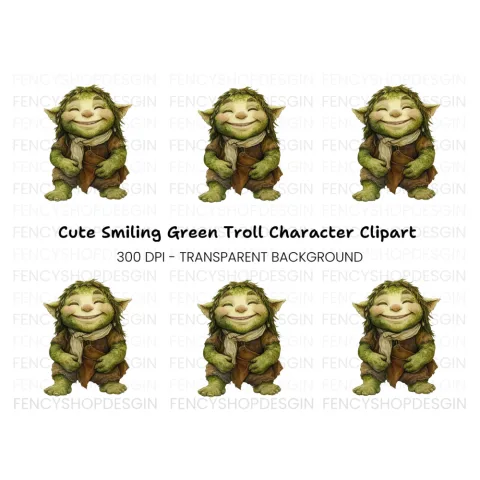 Happy Green Troll Clipart Bundle