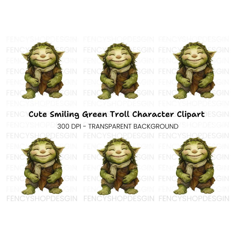 Happy Green Troll Clipart Bundle