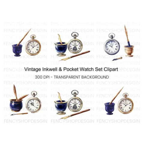 Vintage Writing Tools Clipart Bundle
