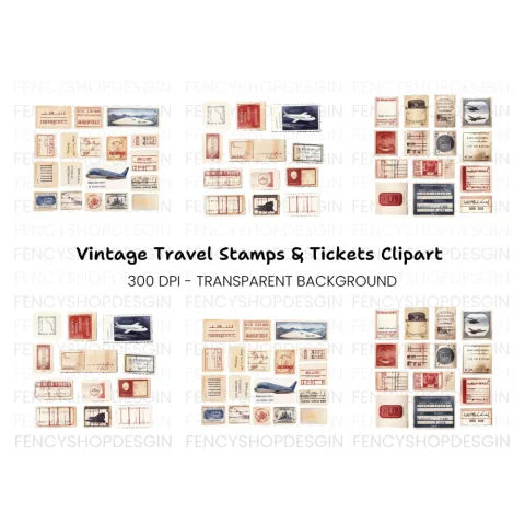 Assorted Vintage Stamps Clipart Bundle