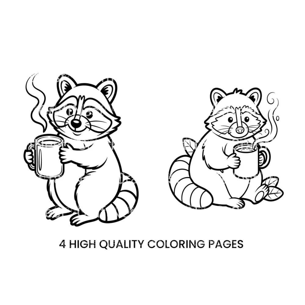 Cute Raccoon with Coffee Coloring Books
