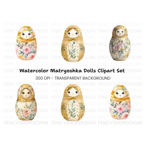 Floral Matryoshka Dolls Clipart Bundle