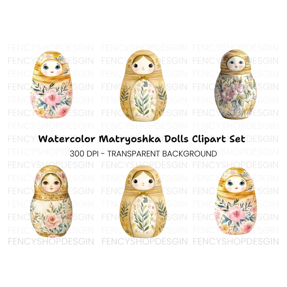 Floral Matryoshka Dolls Clipart Bundle