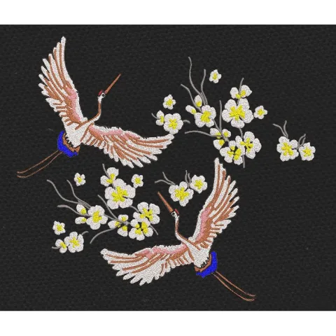 Cranes & Sakura Multi Color Embroidery Design