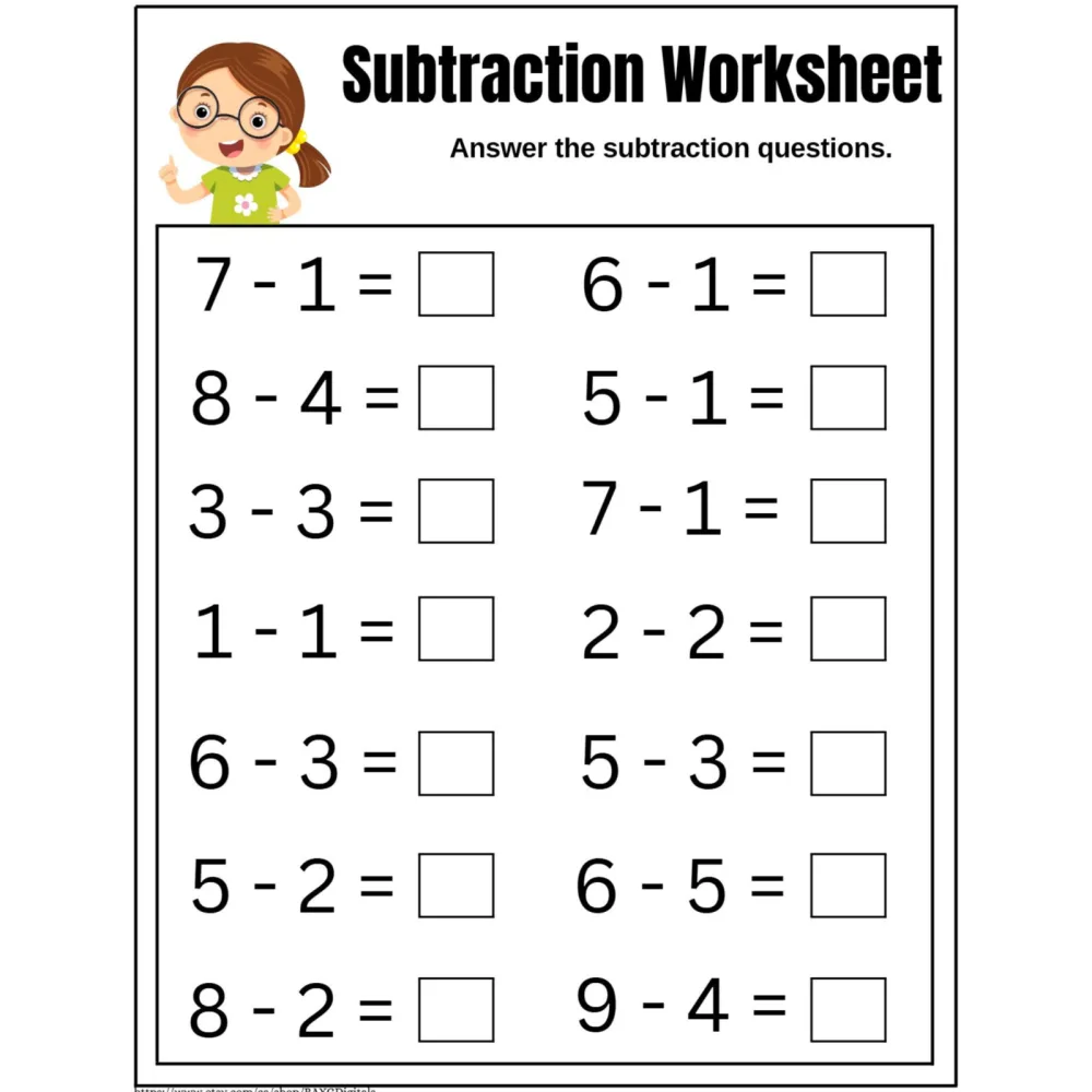Basic Subtraction Practice Worksheets