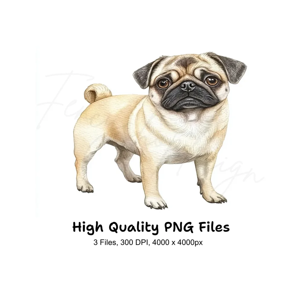 Three Pugs Clipart Bundle